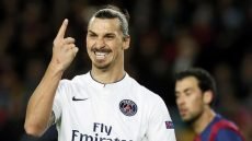 Paris St Germain's Zlatan Ibrahimovic gestures during their Champions League Group F soccer match against Barcelona at the Nou Camp stadium in Barcelona, December 10, 2014.         REUTERS/Albert Gea (SPAIN - Tags: SPORT SOCCER TPX IMAGES OF THE DAY)